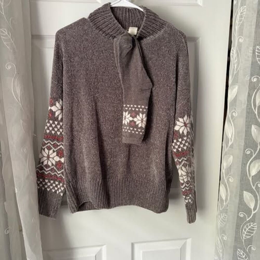 NWOT Christian Siriano Fair Isle Sweater Socks Set Womens Size L Taupe Mock Neck - Picture 5 of 9